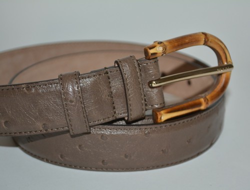 NWT GUCCI MENS OSTRICH LEATHER SILVER HARDWARE BAMBOO BELT SIZE 80 32 - Picture 5 of 7