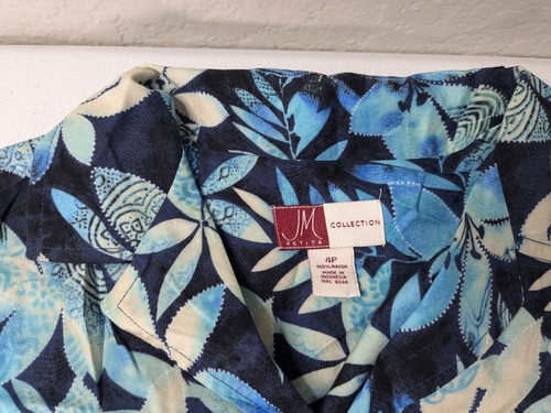 Vintage JM Collection Top Women's 4P Blue Button Up Flower Pattern - Picture 3 of 5