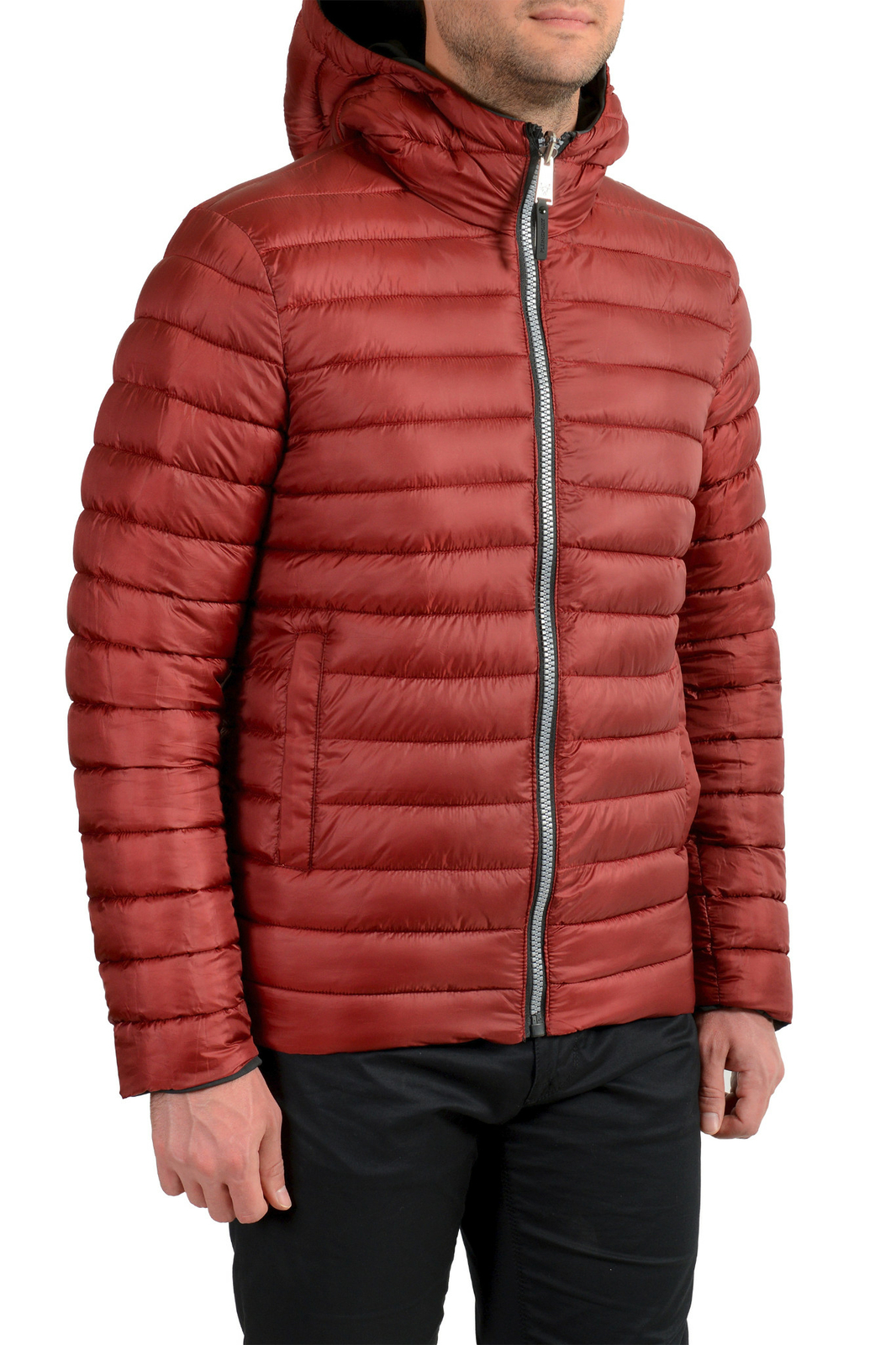 Plein Sport Men's Logo Print Zip Up Multi-Color Reversible Hooded Parka Jacket