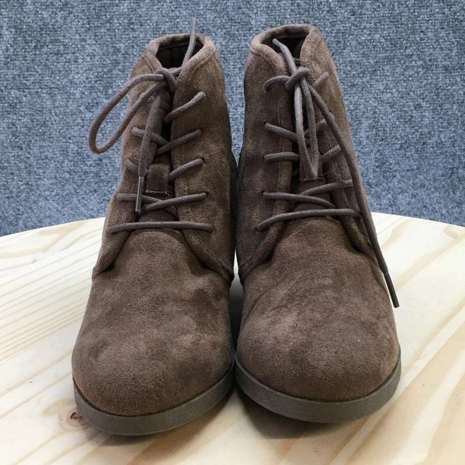 Botas Madden Girl para mujer 8,5 M botines oscuros al tobillo marrón gamuza cuña con cordones Foto 4 de 4