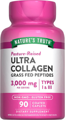 Collagen Peptides | 90 Caplets | Type 1 and 3 with Vitamin C | Grass Fed, Non-Gm