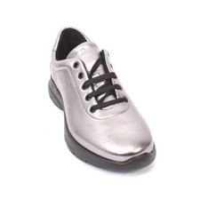 Frau 43b Silver Leather Comfortable Lace-Up Flats Shoes 37 / US 7