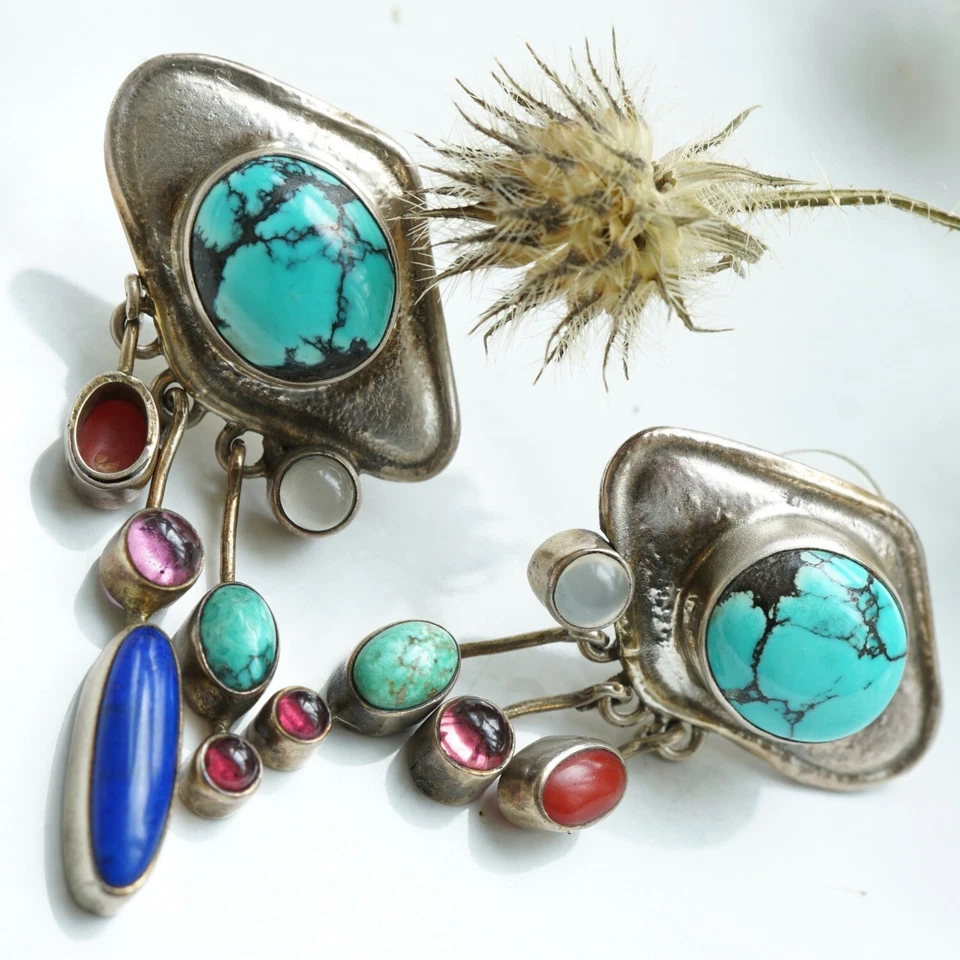 Türkis Edelstein Ohrstecker 925er Silber indian summertime Handarbeit wunderschö - Bild 2 von 4