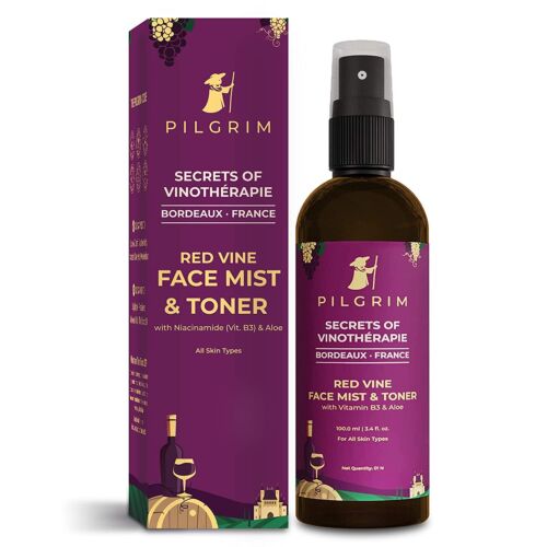 Pilgrim Alcohol Free Red Vine Face Toner, Face Mist Spray Glowing Skin 100ml. - Picture 1 of 5