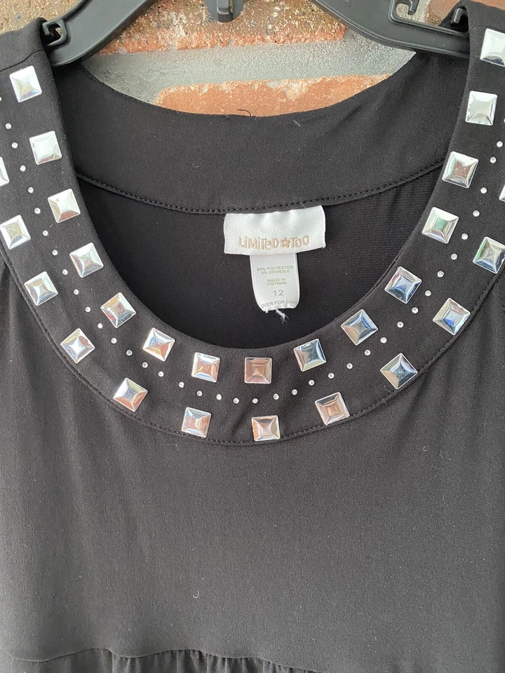 Vestido Bordado Negro Limited Too Niñas Niños Brillante Fiesta Vacaciones Talla 12 Foto 3 de 4