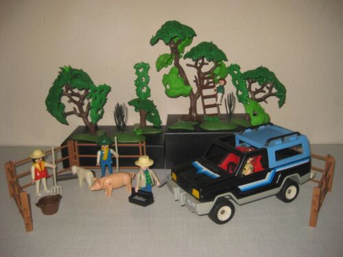 Playmobil Jeep Pickup Auto 3764 (1993) + Ranger Zubehör Konvolut Figuren Bäume - 第 1/21 張圖片