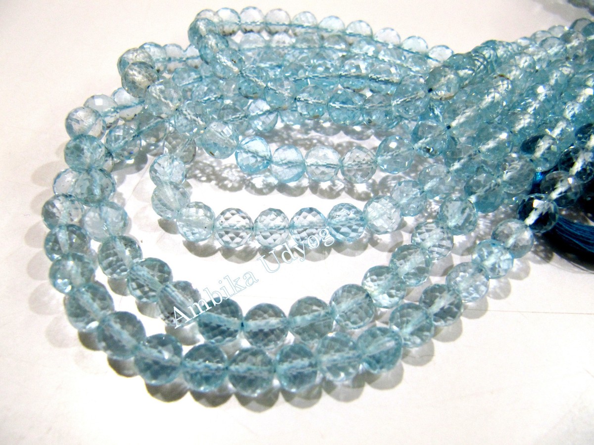 AAA Quality Natural Blue Topaz Faceted Ball Shape Beads 6-7mm Size