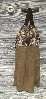 Hanging Kitchen Oven Towel Brown Wolves Faces Packed
