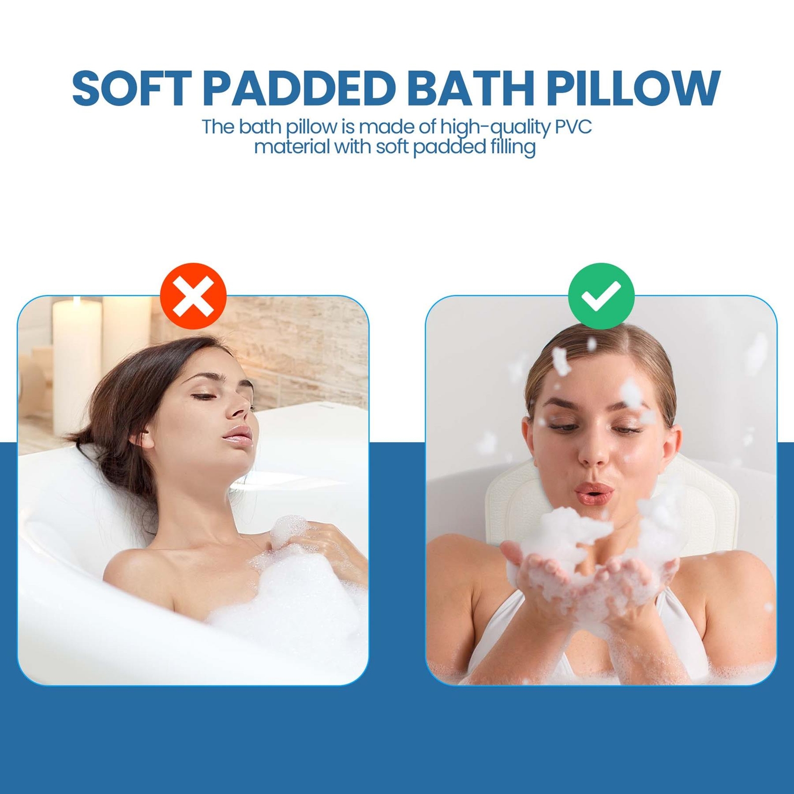 Waterproof Bath Pillow Padded Bath Cushion Head Neck Back Support