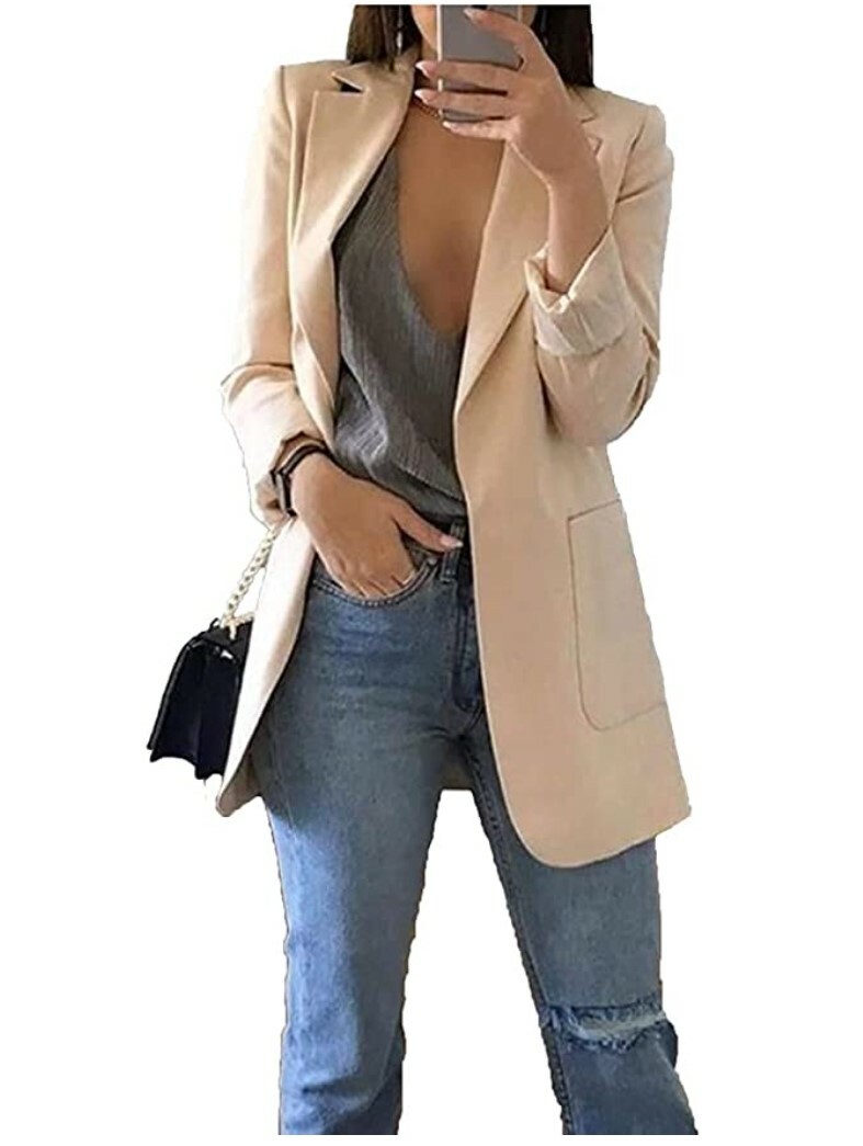 Womens Lapel Blazer Long Sleeve Formal Suit Jacket Open Front