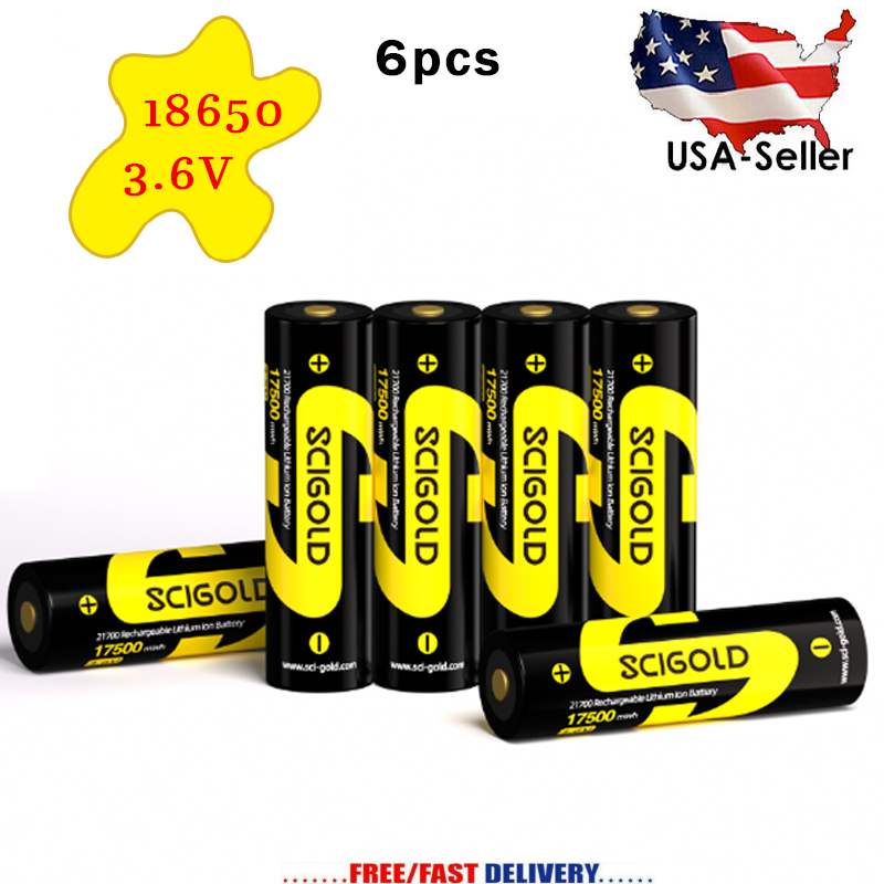Scigold 3500mAh Rechargeable Battery 12600mWh (6 Pack) 3.6v Battery