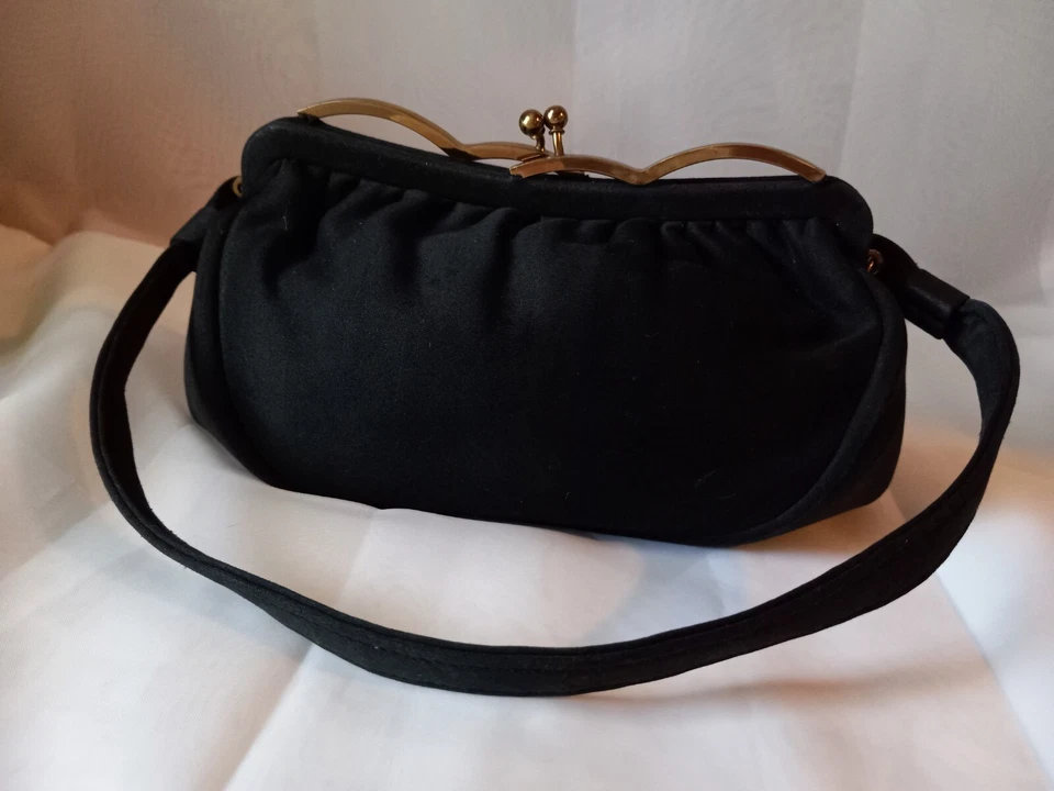 Bolso de Noche GARAY Negro Faille Snap Vintage Años 50 Cartera Diseñador LIMPIO. #G VA#2 Foto 4 de 4
