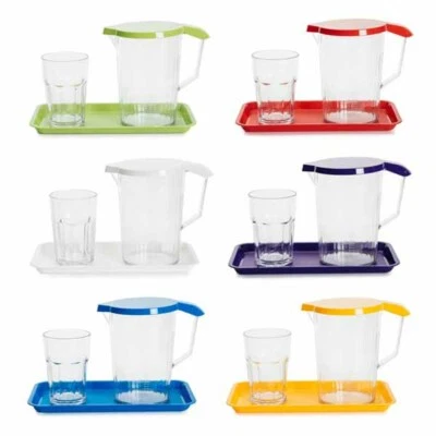 Harfield Polycarbonate Plastic Bedside Locker Set 750ml Jug Tumbler Tray HQ