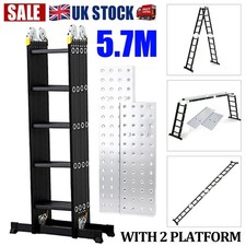 5.7M 14in1Aluminium Folding Ladder Multi-Purpose Long Extension Step w/Platform