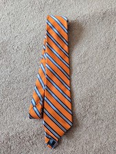 Paul Fredrick Orange/Blue Striped Pattern 100 Silk Hand Tailored Tie