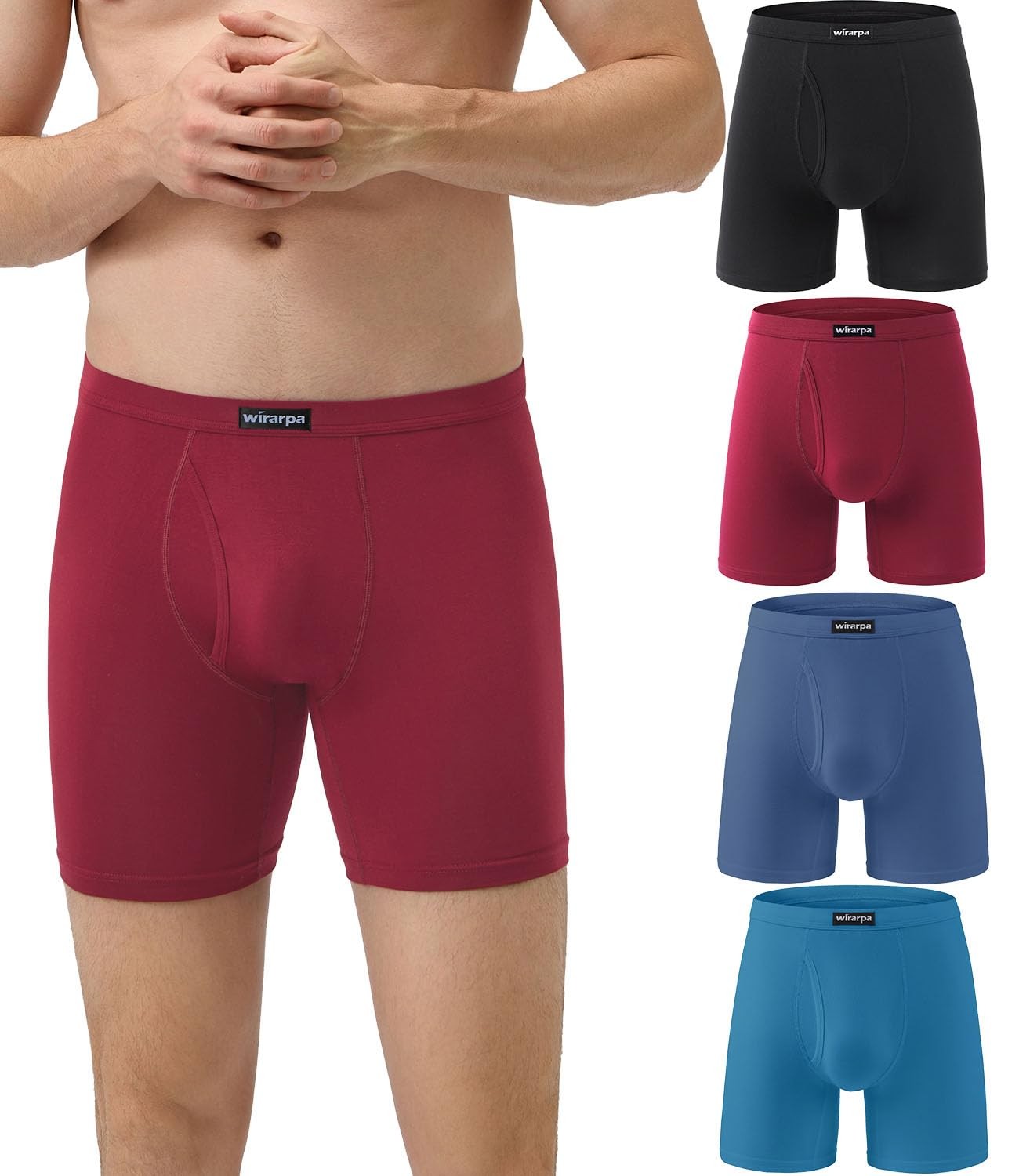 wirarpa Men's Underwear Trunks Modal Boxer Shorts Open Fly Tagless Underpants fo