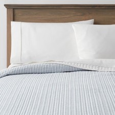 King Reversible Cotton Stripe Quilt Light Blu...