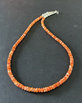 Santo Domingo 5mm  Spiny Oyster  Rondelle & Sterling Necklace 19''