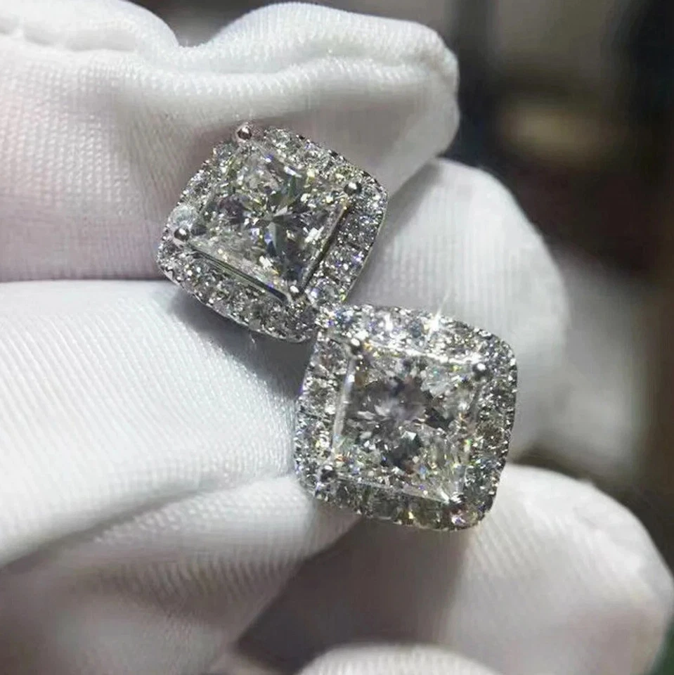 2 Ct Weiße Behandelte Diamant Ohrringe Princess Cut VVS1 Zertifiziert! - Bild 3 von 4