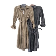 2 SOHO Street Linen Blend Shirt Dresses Sz Small NWT Beige Gray Belted Midi