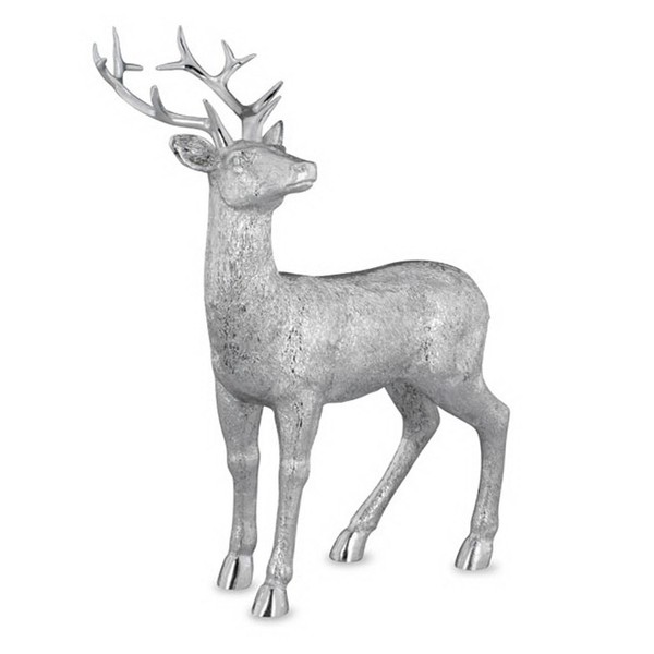 Deko Hirsch Figur 28 Cm Kunststein Silber Dekofigur Wildfigur Weihnachten Advent-image