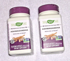 NEW Set f 2 Nature's Way Ashwagandha 500 mg Premium Extract 60 Capsules Lot 8/26