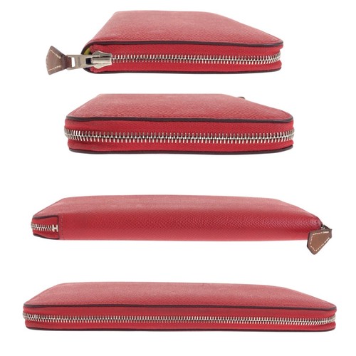 HERMES Azap Seda en Monedero Cartera Larga Rojo Rojo Plata Hardware Epsom - Imagen 7 de 7