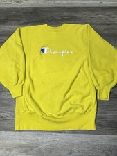 Vintage 90's Champion Embroidered Big Logo Reverse Weave Yellow Sweatshirt XL