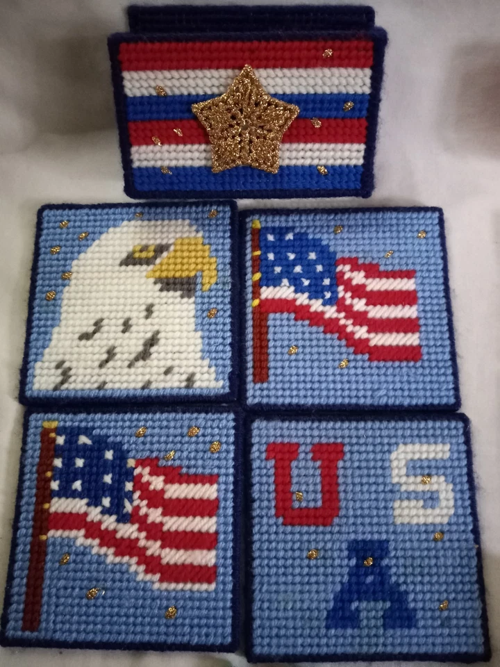 Vintage Seasonal Holiday Plastic Canvas Coasters 4 full Sets Handmade - Image 4 of 4