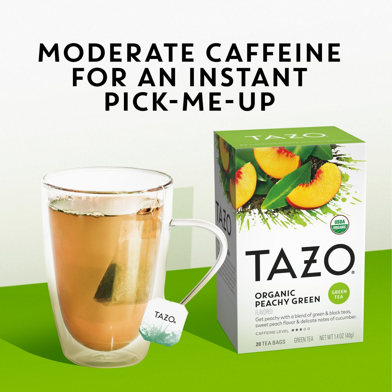 Tazo Organic Peachy Green Tea Filterbags, 20 Count