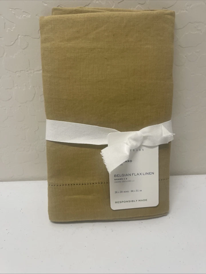 Par de fundas de lino belga Pottery Barn oliva Foto 2 de 4