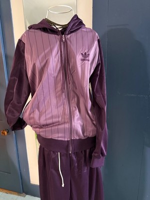 Vintage 70s-80s Adidas Zip Front Tracksuit Woman's size small purple pin stripe