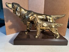 Scultura ottone vintage dettagliata setter irlandese madre cane e cucciolo base metallo