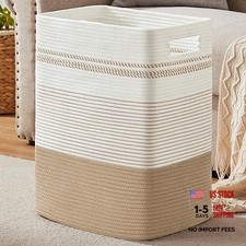 Large Cotton Rope Laundry Basket for Bedroom  Laundry Room, 80L Jute  White