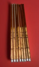 Vintage Tibetan 10” Bamboo Chop Sticks 4 Sets Metal Ends w/ Design Preowned VGC