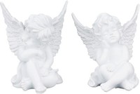 Deko Engel Figur Schutzengel Sitzend 2Er-Set Harz Cremeweiß Dekofigur Engelchen