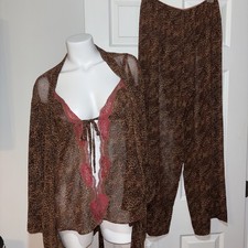 Vintage Victoria  s Secret NWT 3pc Leopard Lace Robe Cami Pants Set S Y2K NEW