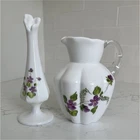 Fenton Hand Swung “Violets in The Snow” Vase & Pitcher, signed L McMullen