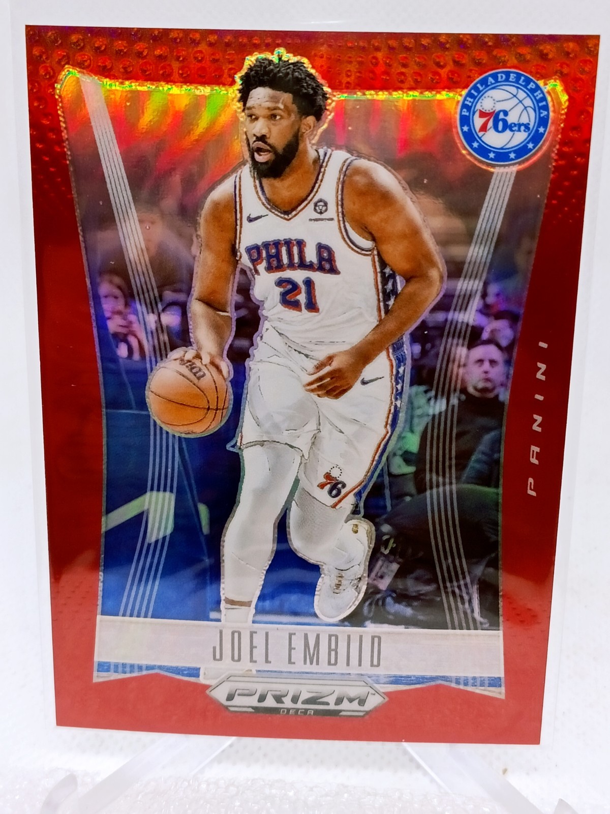 2023-24 Panini Prizm Deca Basketball Joel Embiid Red Prizm /199 Color Match