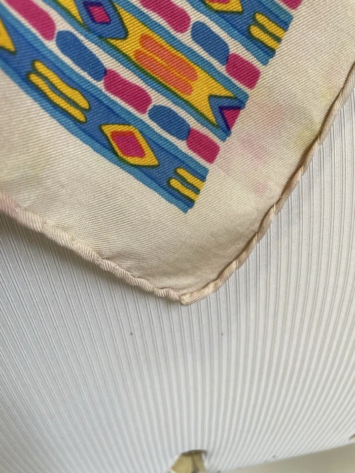 Y8# Yves Saint Laurent Bufanda de Seda Multicolor Estampado Geométrico De Colección YSL Foto 4 de 4