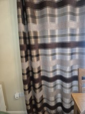 Eyelet Curtains 66x90 Brown Beige Striped Fully Lined Pair Modern Wave Design