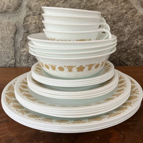 Vintage Corelle  DinnerWare Set Butterfly Gold 24 Pcs