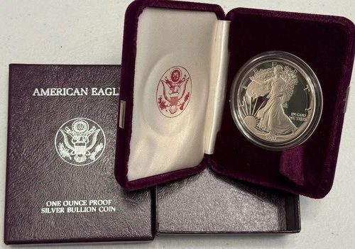 1987-S brilliant gem PROOF American SILVER EAGLE with case & box, NO COA. Pf ASE