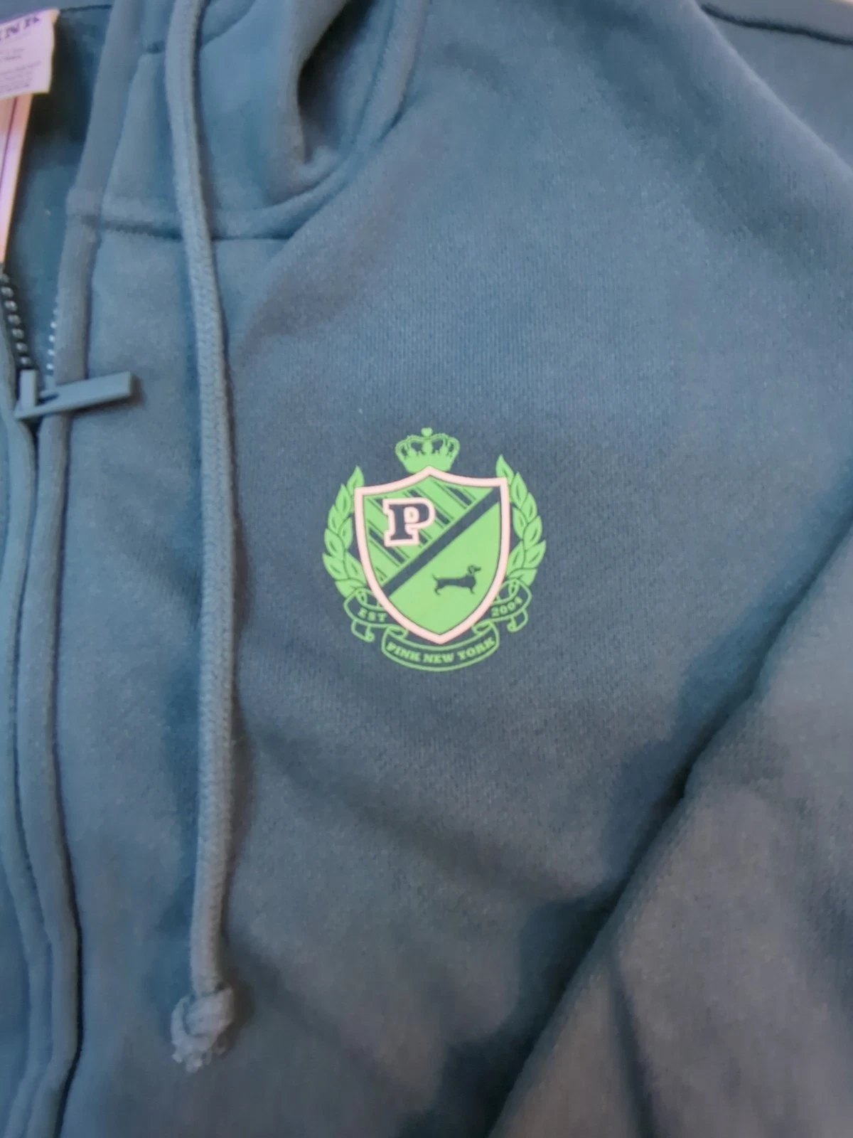 UNDERCOVER Felpa con cappuccio Victoria Secret Ivy Fleece Campus full zip verde foresta taglia S P (30452)