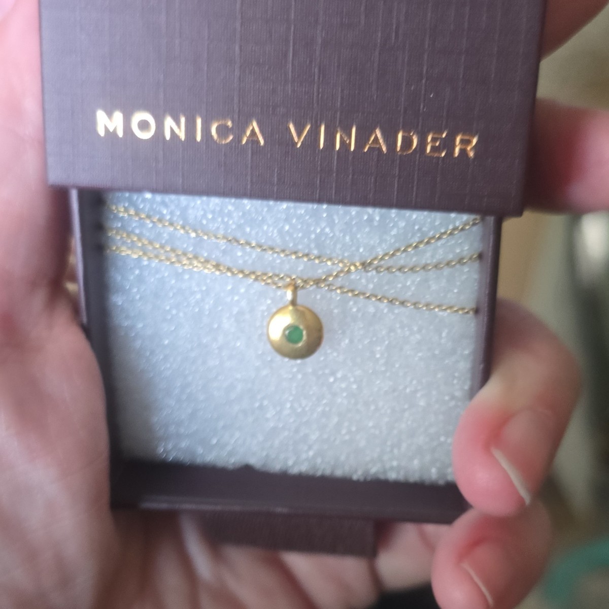 Monica Vinader 10k Gold over S925 Necklace Jadeite Round Pendant