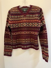 Abercrombie  Fitch Fair Isle Shetland Wool Sweater, Women's Large, Red