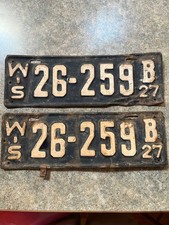 Paire de plaques d'immatriculation 1927 Wisconsin WIS 26-259 B d'origine non restaurée