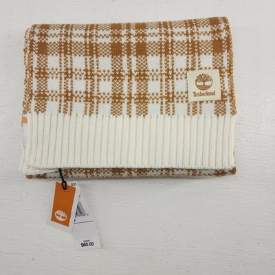 Timberland OS Wheat White Plaid Knit Winter Scarf Outdoor Gorpcore Unisex