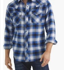 DIXXON FLANNEL Mens L The Midway Flannel Shirt-Blue Tartan Plaid-Pearl Snap-EUC