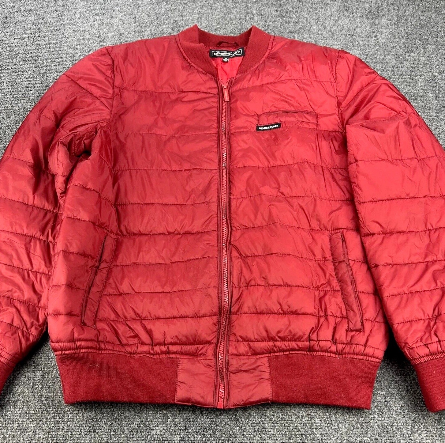Vintage Members Only Jacket Men Medium Red Puffer Insulated Bomber